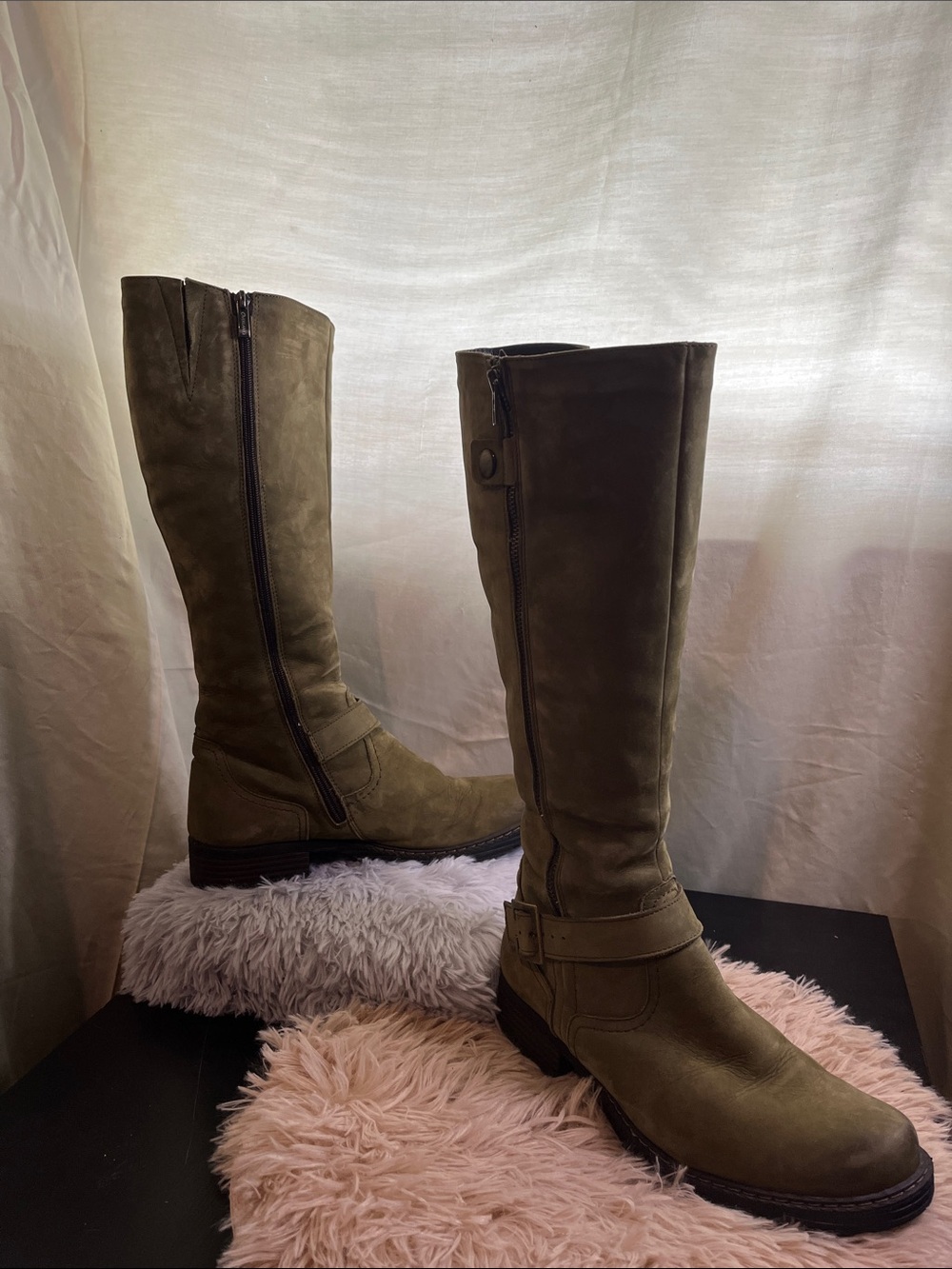 Olive Suede Tall Zip-Detail Riding Boots